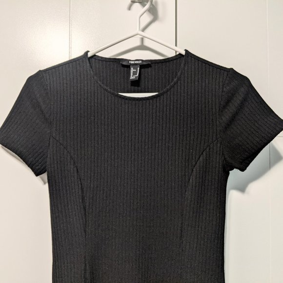 Forever 21 Black Ribbed T-shirt Dress - Picture 4 of 7